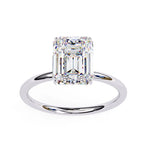 Emerald Moissanite Solitaire Diamond Sterling Silver Ring